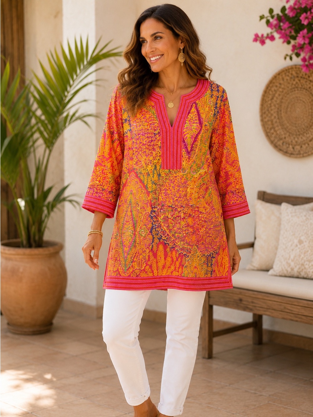Gretchen Scott Designs Pink & Orange Printed Tunic
